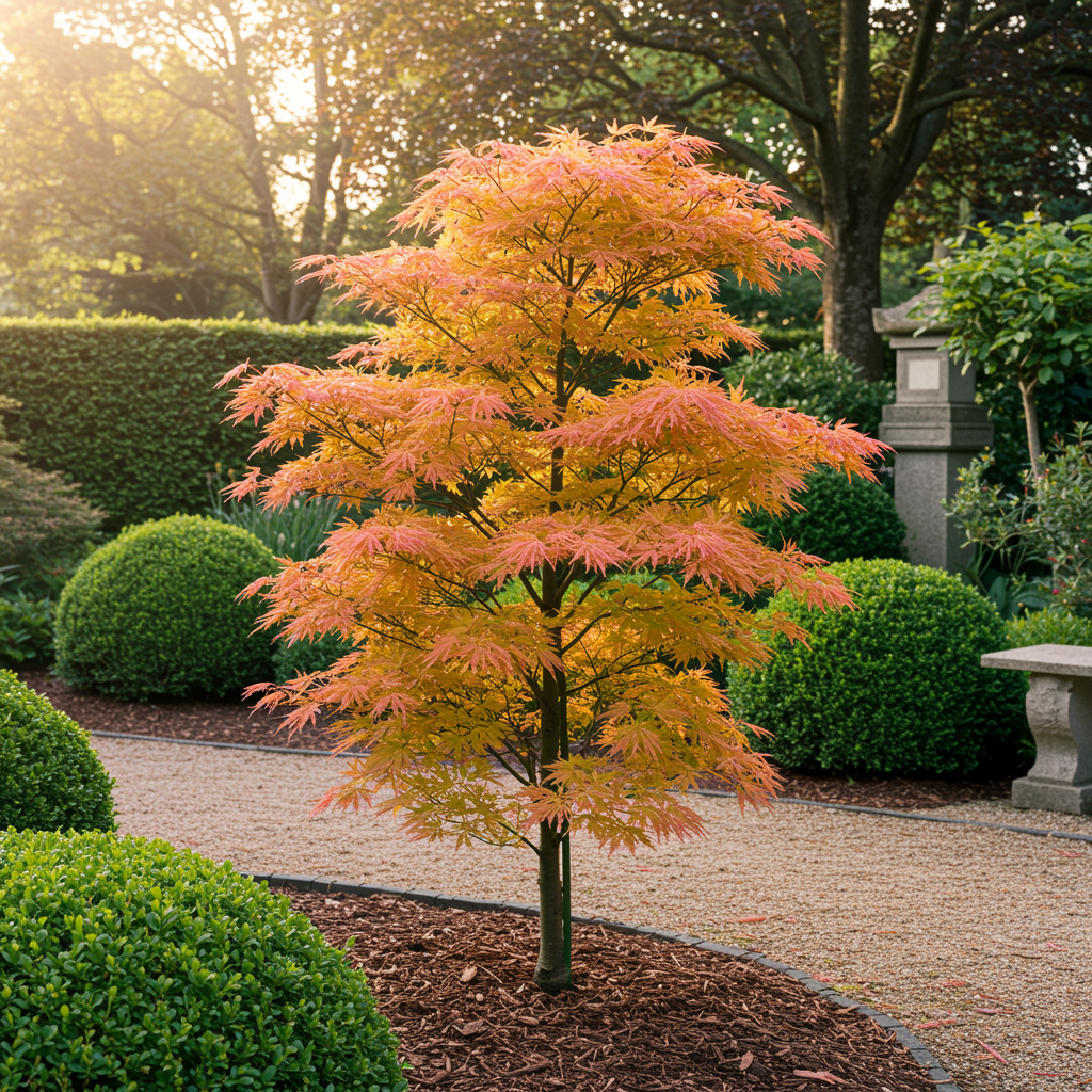 Japanse Esdoorn - Acer palmatum Katsura - Oranje - 2 Planten - Bladverliezend - Pot 19cm Hoogte 70cm