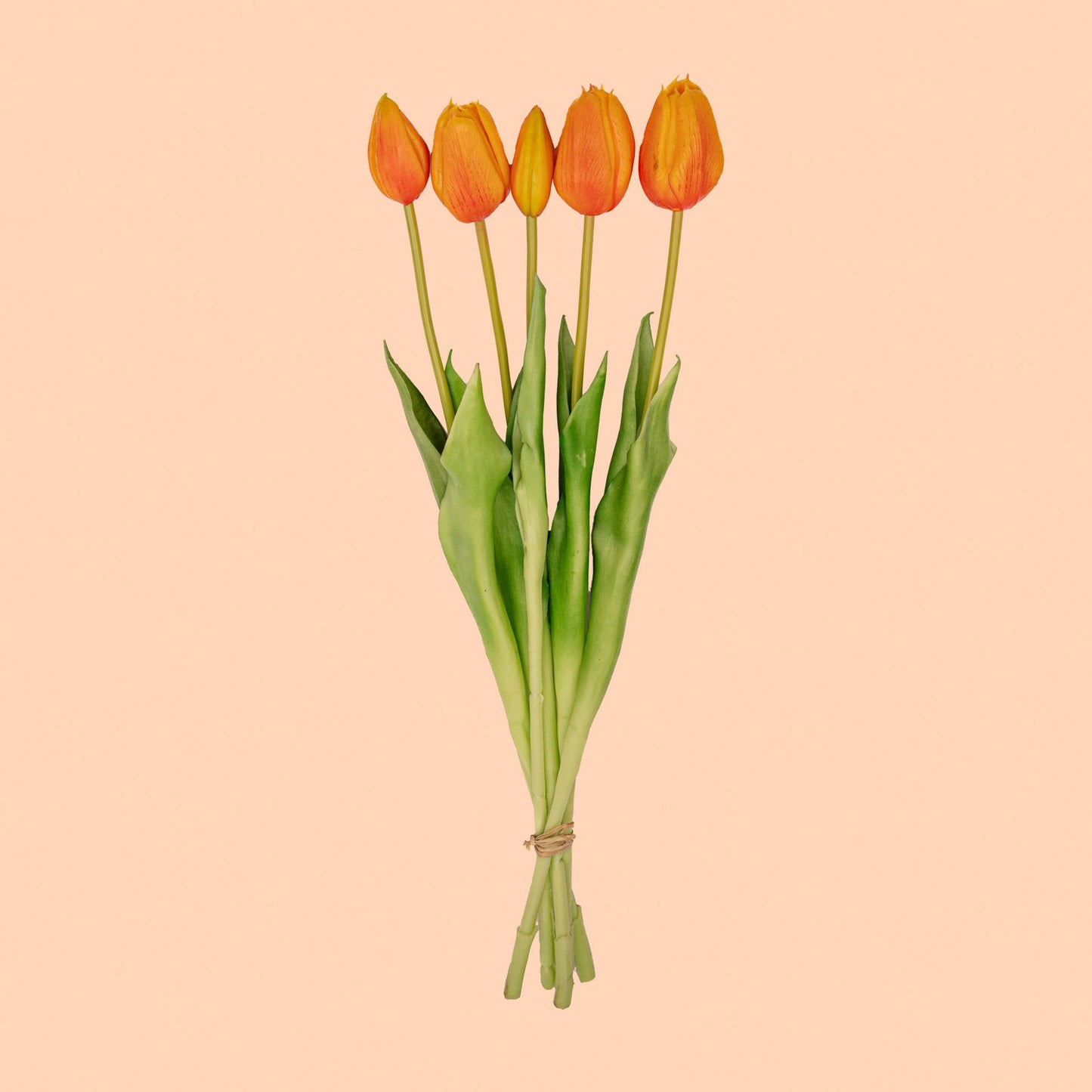 Boeket van 5 oranje kunsttulpen ‘Real Touch’, 42 cm hoog, realistisch en natuurlijk uitziend