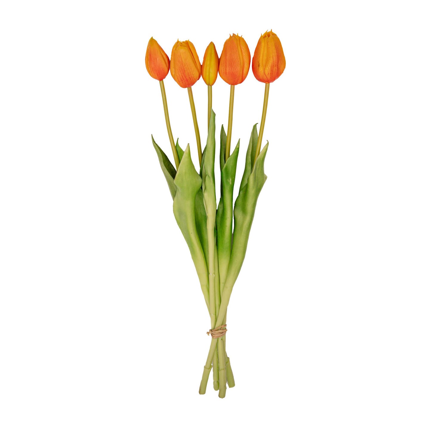 Boeket van 5 oranje kunsttulpen ‘Real Touch’, 42 cm hoog, realistisch en natuurlijk uitziend