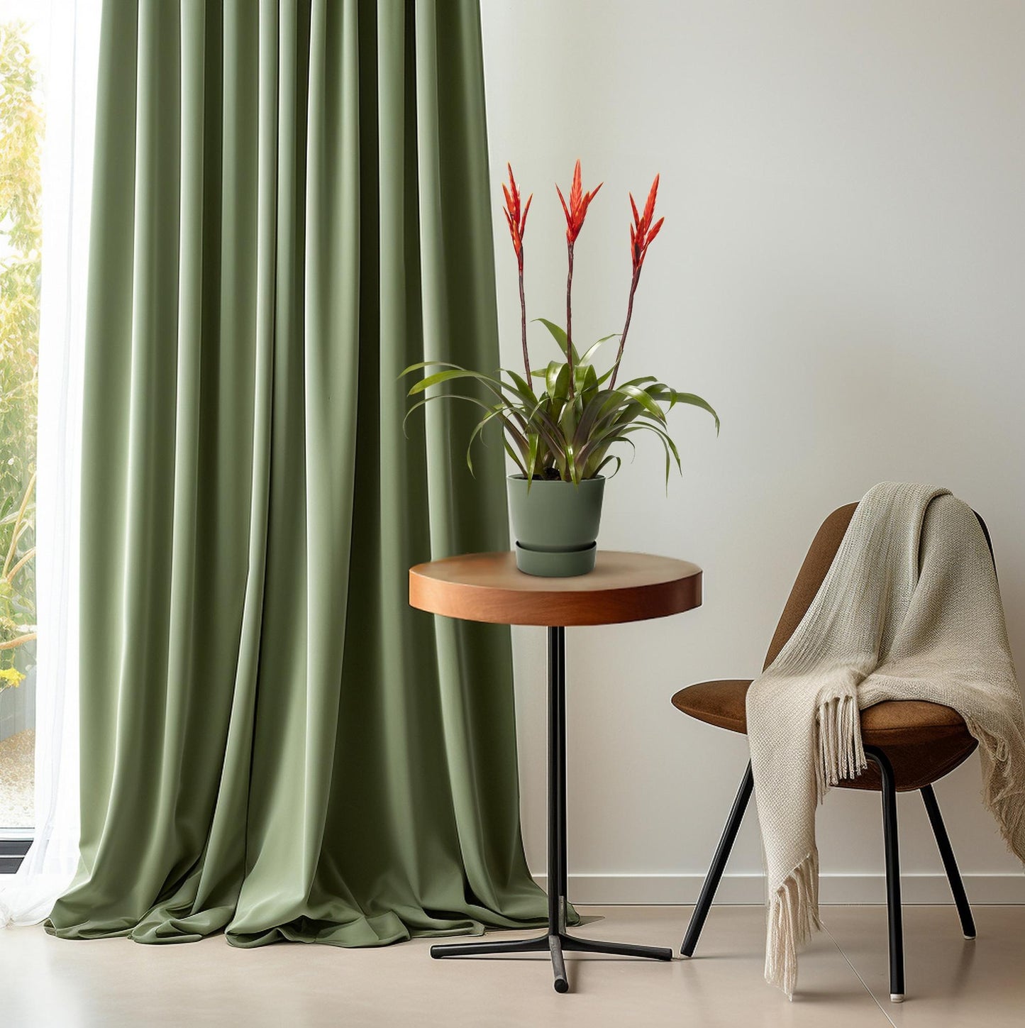 Vriesea Elan Toef kamerplant in pot Ø12cm, ±55cm hoog, met kleurrijke tropische bladeren, geschikt voor halfschaduw, luchtzuiverend en makkelijk te verzorgen.