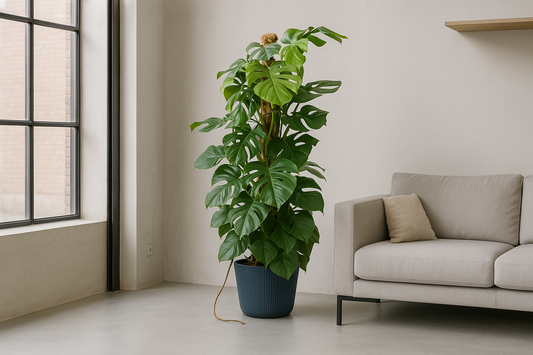 Combi deal - Monstera Pertusum XL inclusief elho Vibes Fold Round blauw Ø30 - 150 cm