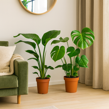 Strelitzia Nicolai + Monstera Deliciosa  Kamerplanten