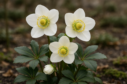 Helleborus niger ‘Christmas Carol’.Helleborus niger ‘Christmas Carol’ – set van 24 winterbloeiende kerstrozen met witte bloemen, winterhard en onderhoudsarm, ideaal voor borders, potten en de wintertuin.