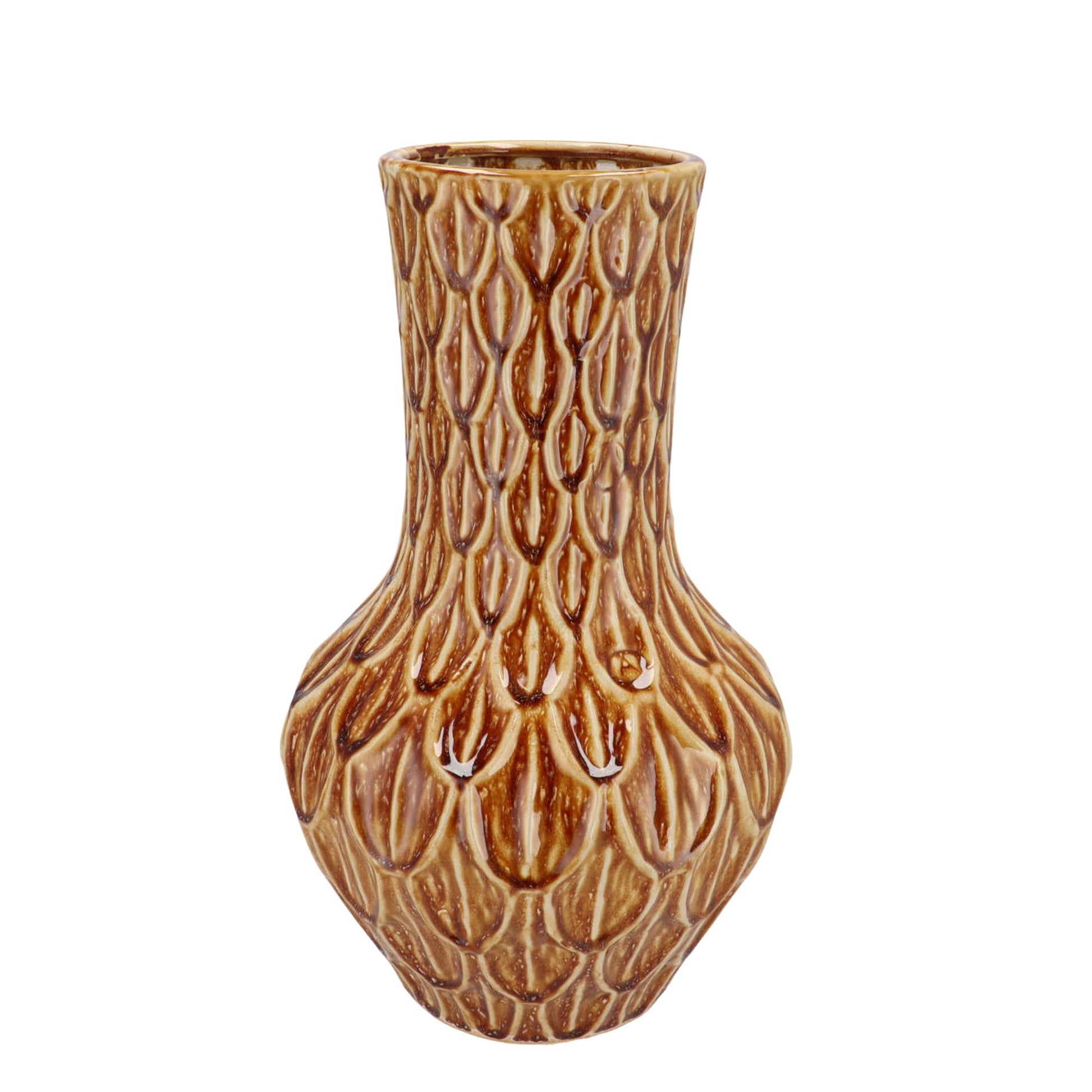 Decoratieve bruine vaas van aardewerk, H39 cm, W23 cm – stijlvolle blikvanger voor interieur en tafeldecoratie. Vaas