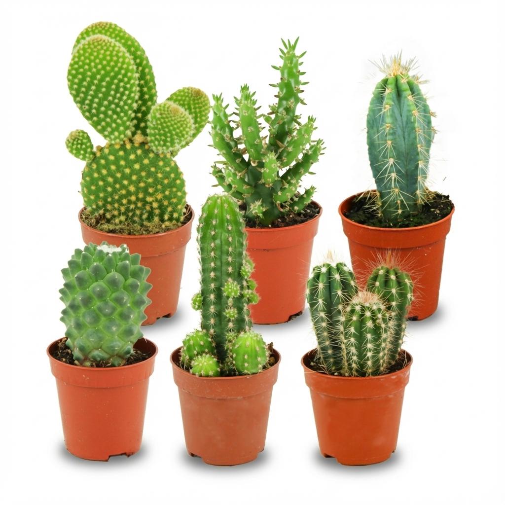 6x Mini cactussen set in terracotta potten voor zonnige plekken