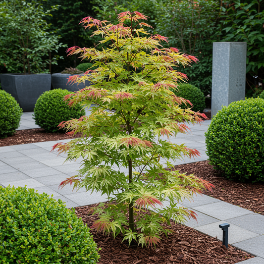 Acer palmatum ‘Phoenix’ in kweekpot Ø19 cm – ca. 70 cm hoog – Japanse esdoorn met rood naar oranje verkleurende handvormige bladeren