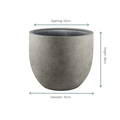 Grigio New Egg Natural Concrete plantenpot in neutrale tinten – D45 x H38, geschikt voor woonkamer, slaapkamer of overdekt balkon