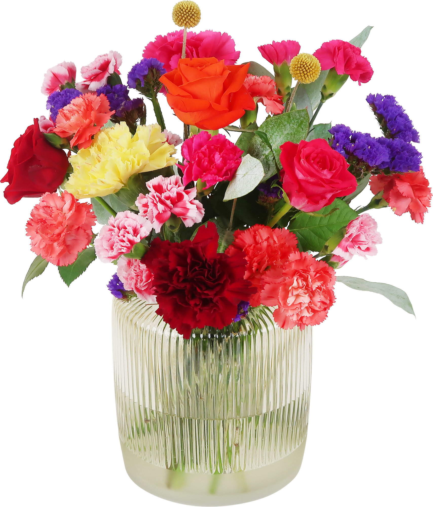 Kleurrijk brievenbusboeket met seizoensbloemen.