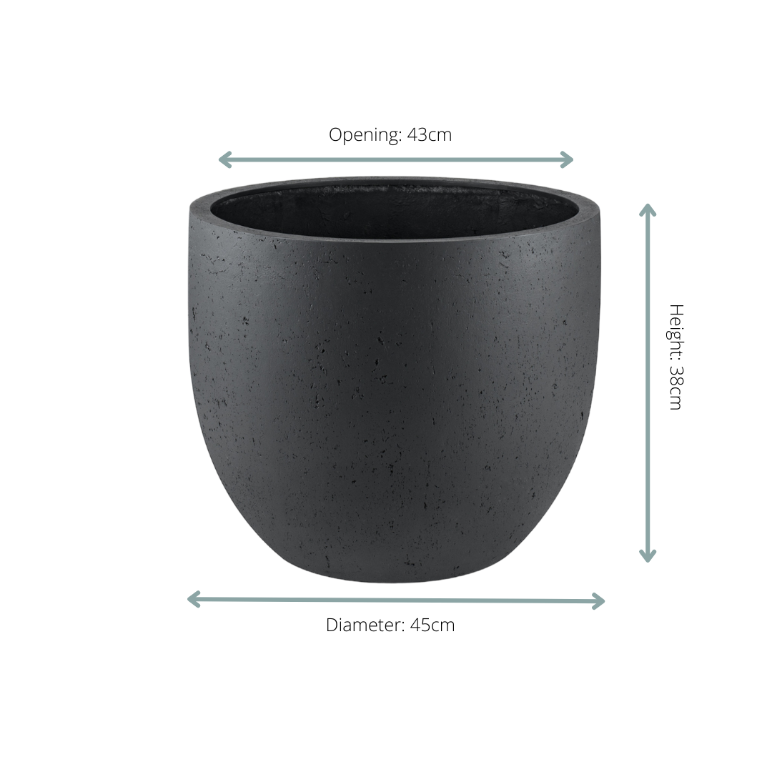 Pot Grigio New Egg Antraciet, diameter 45 cm, hoogte 38 cm, elegante plantenpot met matte afwerking