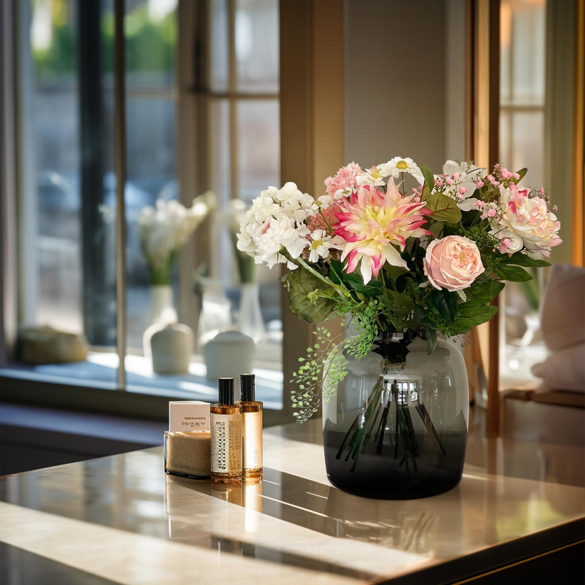 Kunstbloemen boeket in zachte pastelkleuren van 40 cm – realistisch en onderhoudsvrij.
