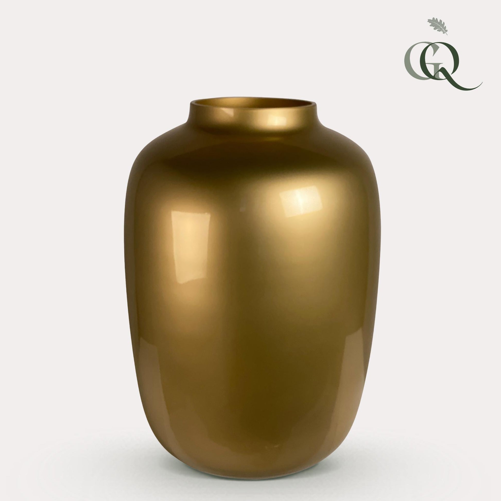 Gouden glazen vaas – Artic Gold – 35 cm hoog – stijlvolle decoratie voor bloemen en boeketten.
