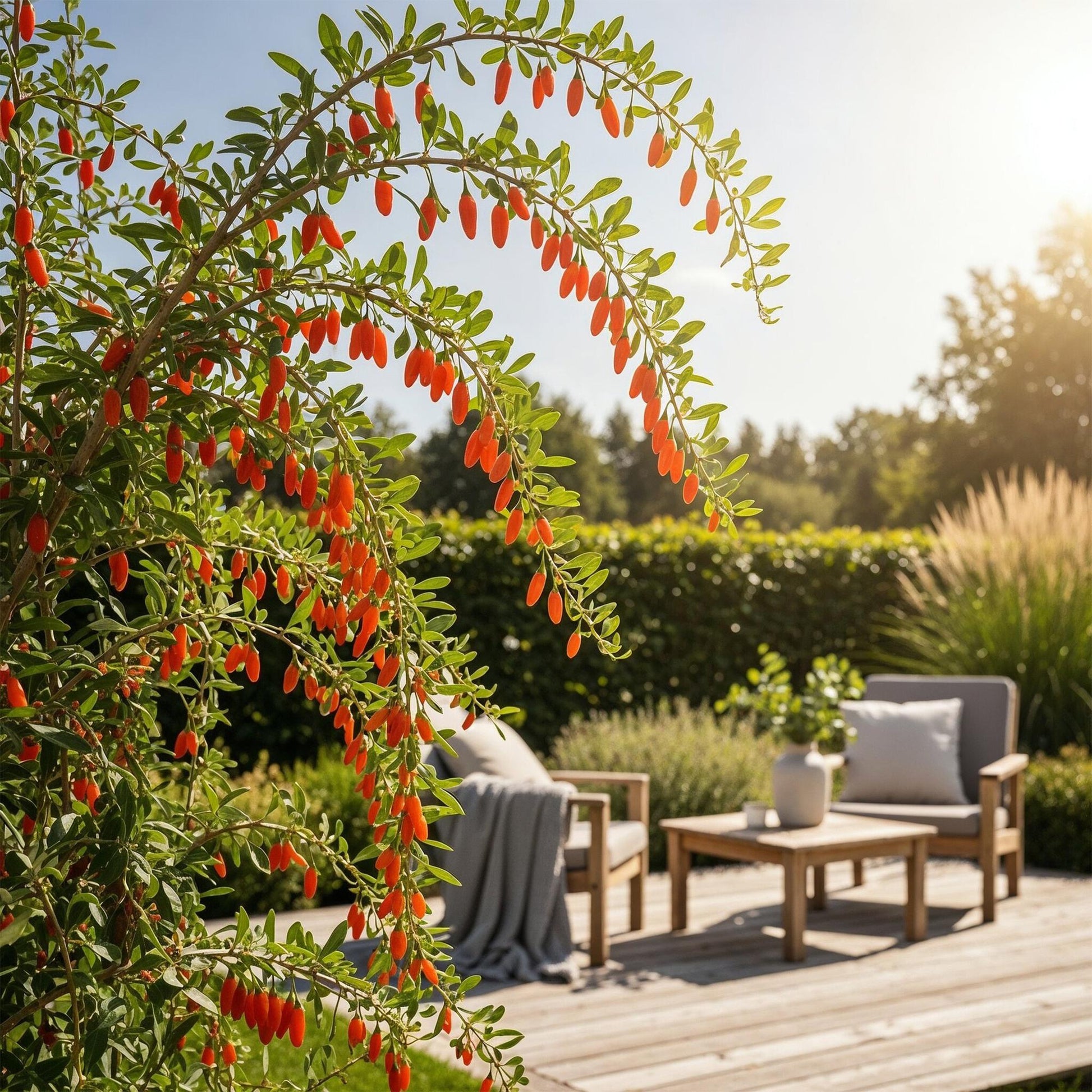 Winterharde gojibes met rode vruchten voor tuin en terras