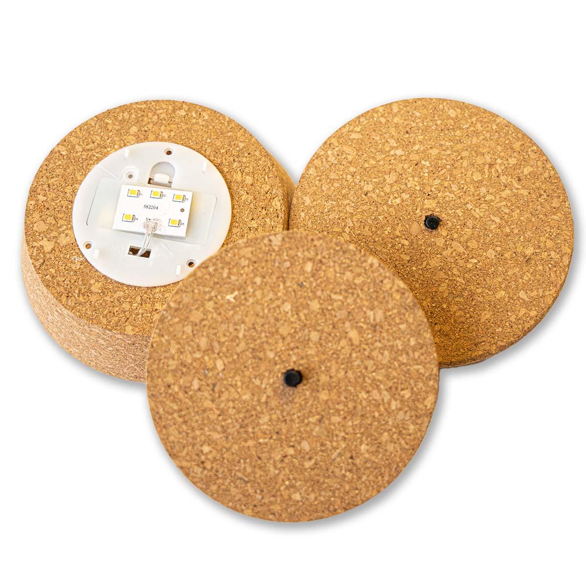 LED kurk L met ingebouwde verlichting – duurzame kurkdeksel met warm LED-licht voor terrariumfles –