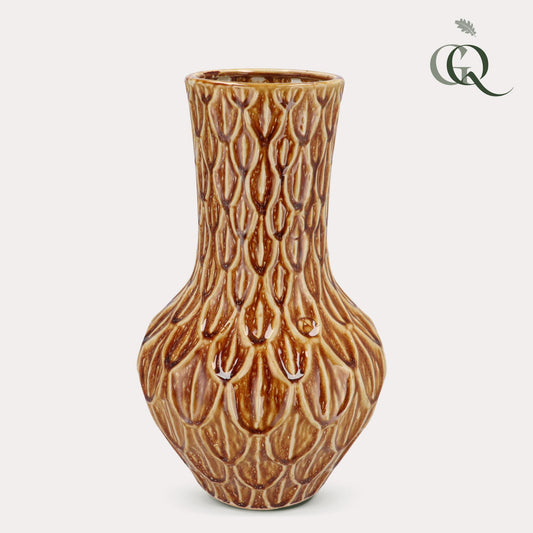 Middelgrote aardewerk vaas Boa Brown H39 x W23 cm voor woonkamer, hal of bureau, perfect met kunstbloemen en planten