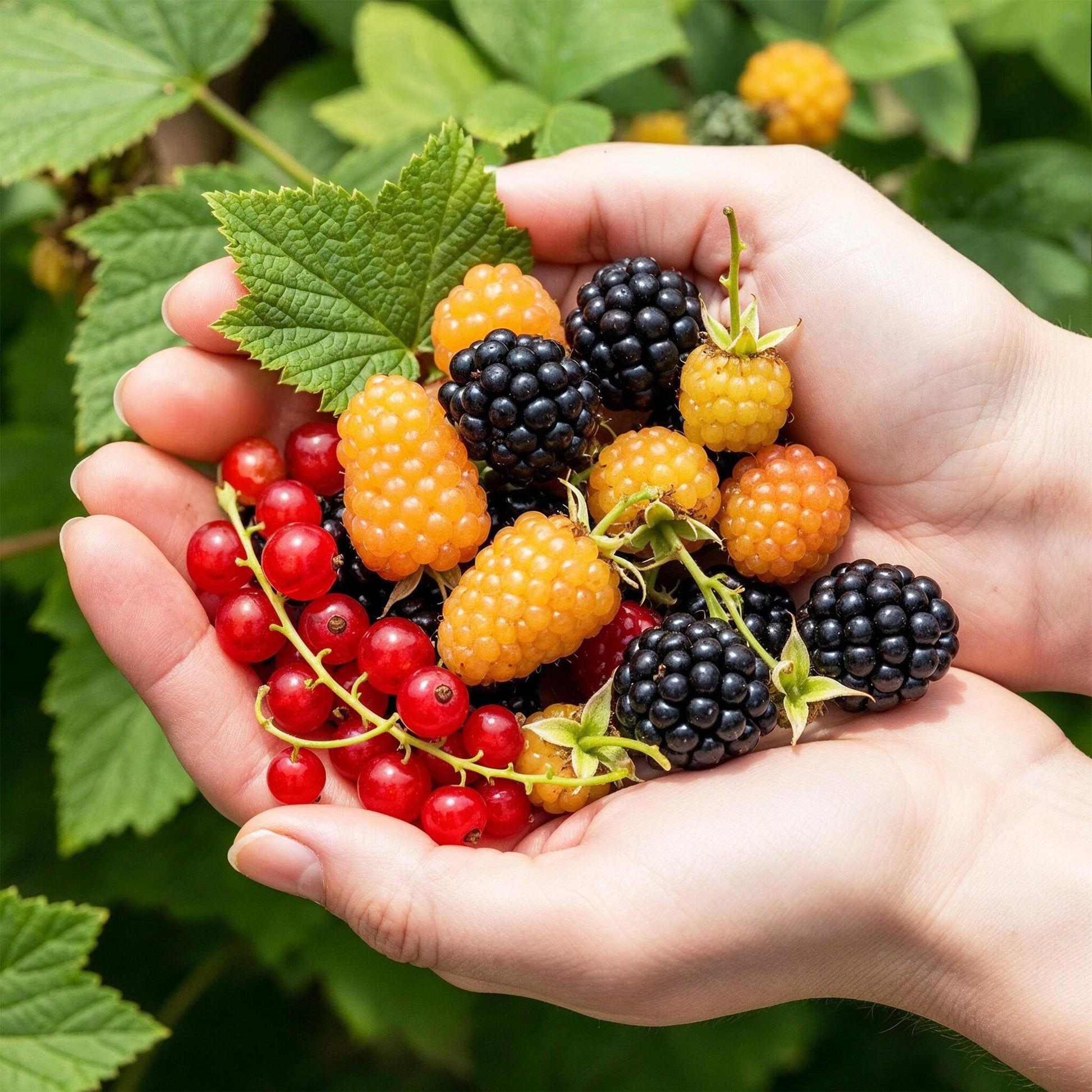 Drie winterharde fruitplanten met bessen en frambozen voor tuin