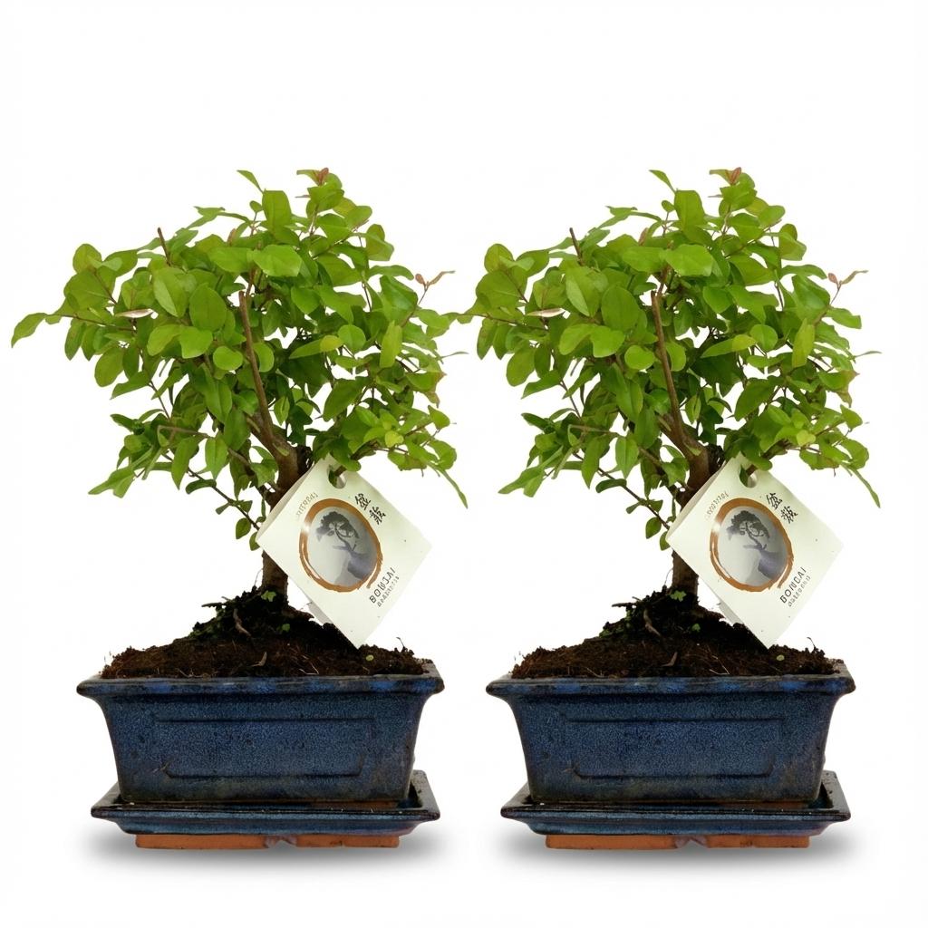 2 xBonsai miniatuurboom bolvormige kruin in keramische schaal
