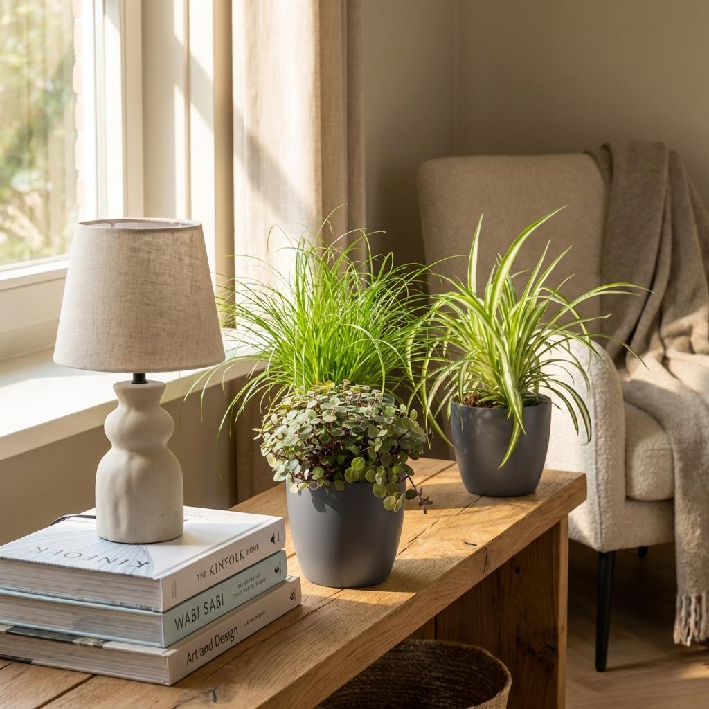 3 Houseplants | Cyperus - Calissia - Chlorophytum | Pet-Friendly | 3 Plants with Potter Grey