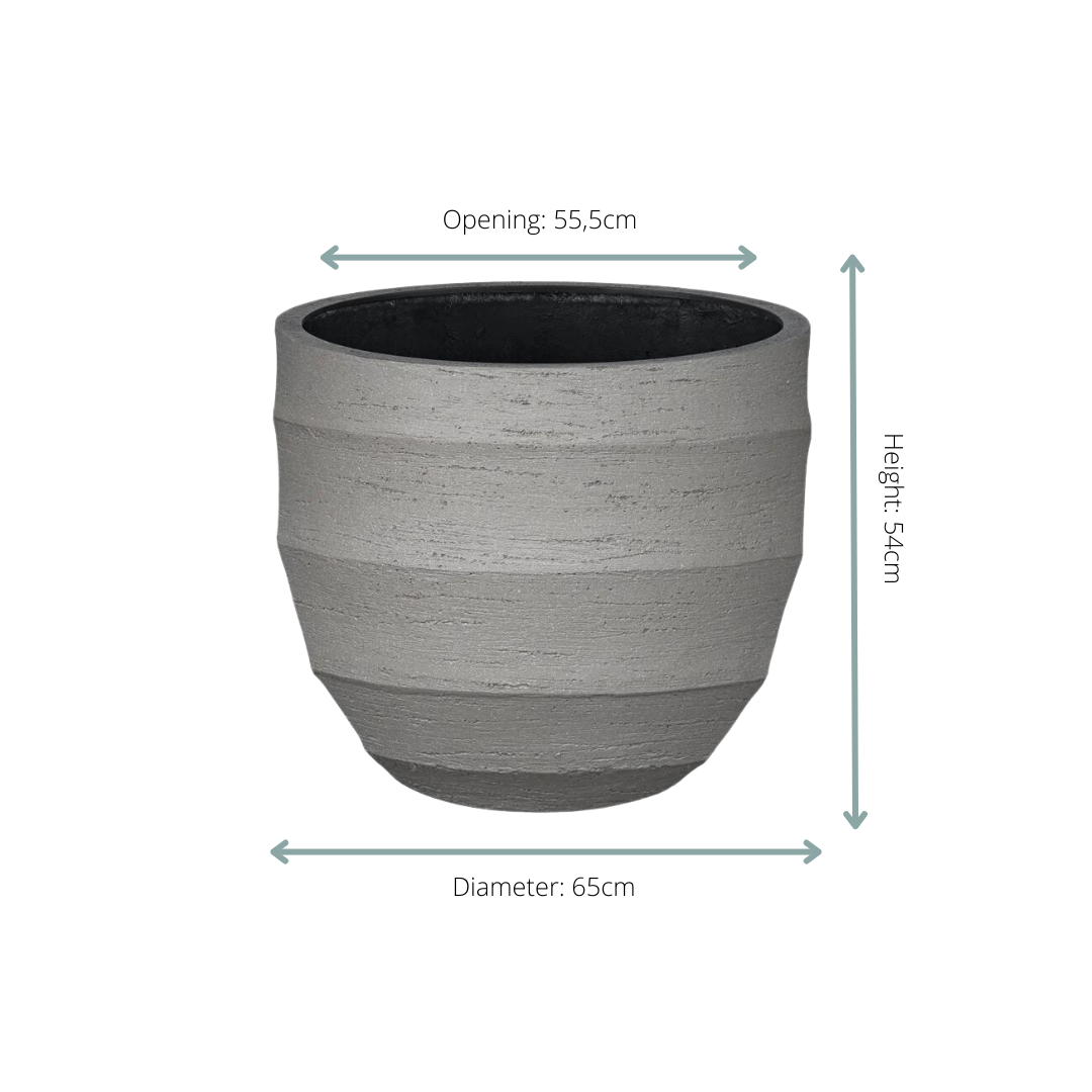 Pot Bordo New Egg Grey – ronde grijze buitenpot van 65x54 cm, modern design, lichtgewicht en weerbestendig voor tuin of terras.  Tuin Fleur direct  Intra Tuin