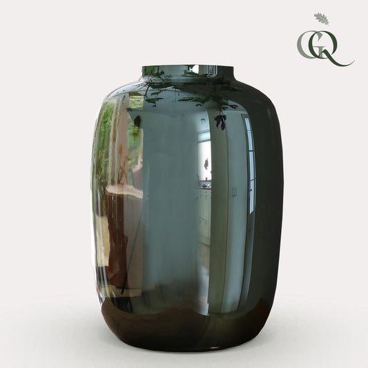 Glazen vaas met spiegeleffect – Artic Gloss Grey – 35 cm hoog – luxe interieurdecoratie. Bij Planttoday