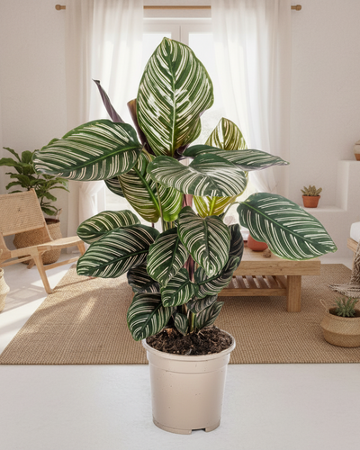 Calathea Ornata Sanderiana met roze bladstrepen – tropische kamerplant.