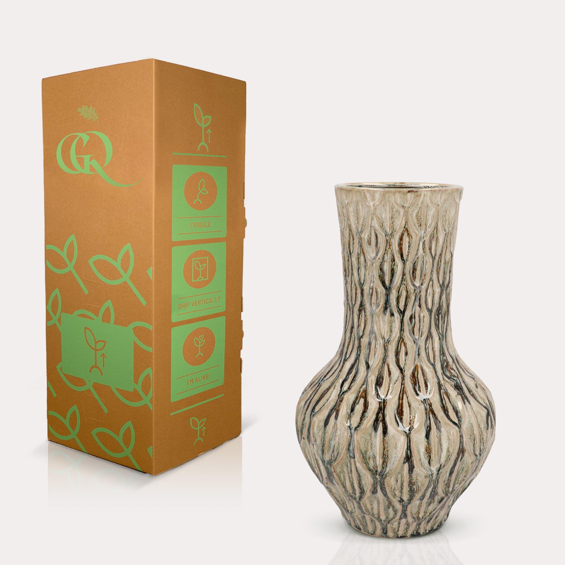 Boa Brown vaas M, aardewerk H39 x W23 cm, natuurlijke warme uitstraling voor woonkamer, serre of kantoor.