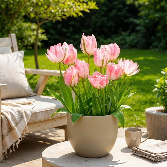 Roze Double Pink tulpenbollen 12 stuks, bolmaat 11/12, luxe dubbele tulp voor border en bloembak