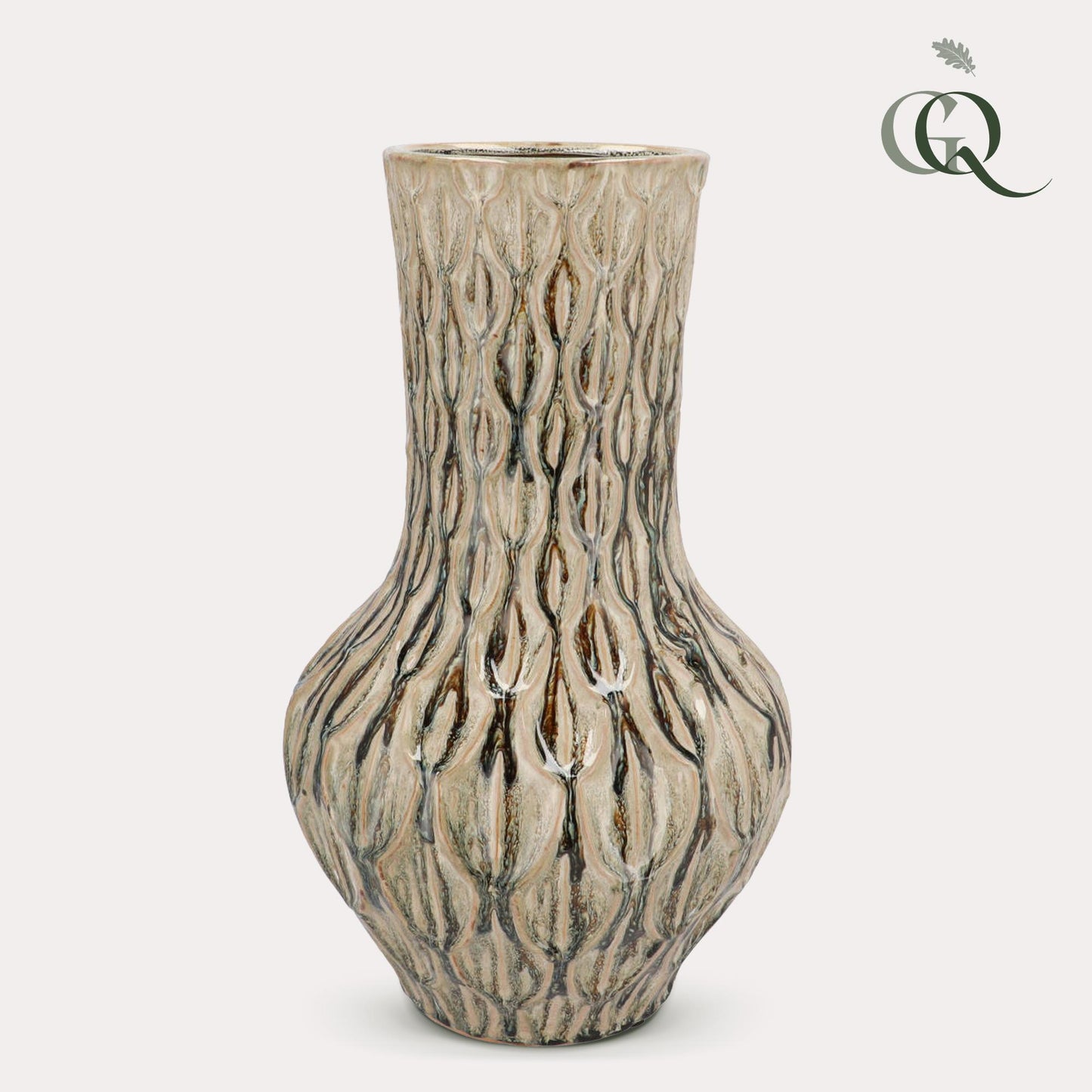 Boa green vaas M, aardewerk H39 x W23 cm, natuurlijke warme uitstraling voor woonkamer, serre of kantoor. Intratuin