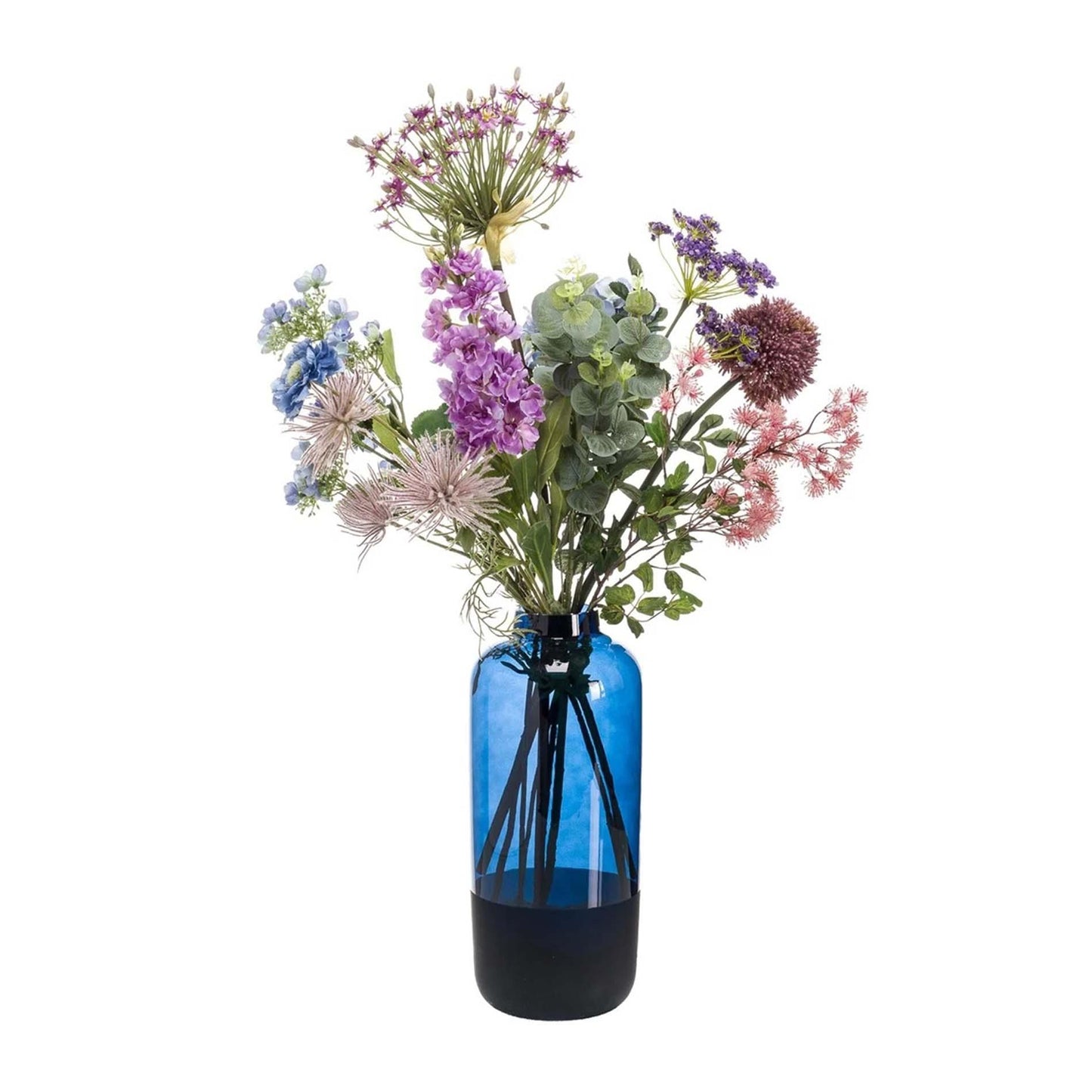 Groot kunstbloemen boeket in pasteltinten van 70–90 cm hoog, met blauwe, roze, lila en groene zijden bloemen in natuurlijke uitstraling. Planttoday