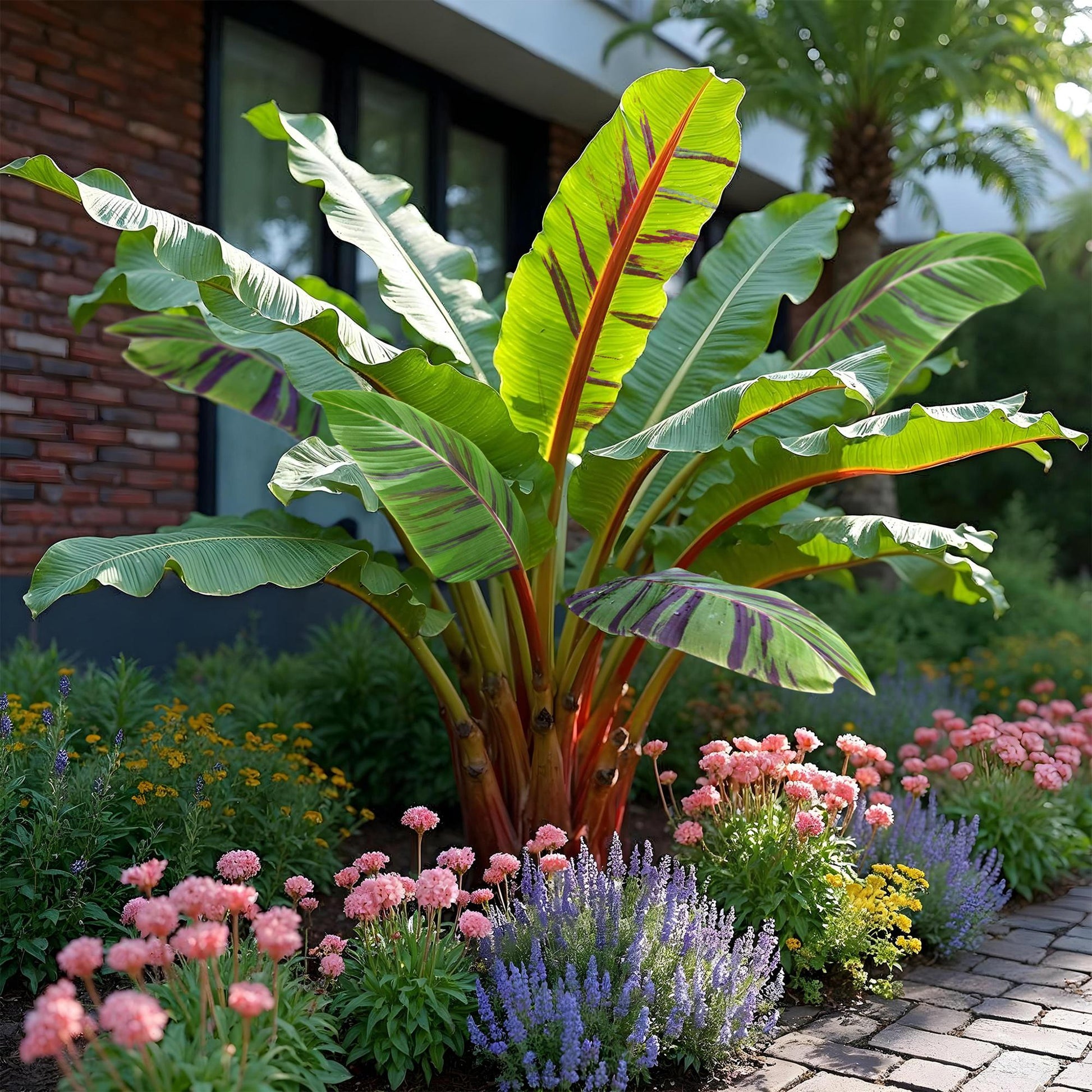 Bananenplant Musa sikkimensis Red Tiger – 4 planten in pot Ø17 cm, hoogte ca. 40 cm