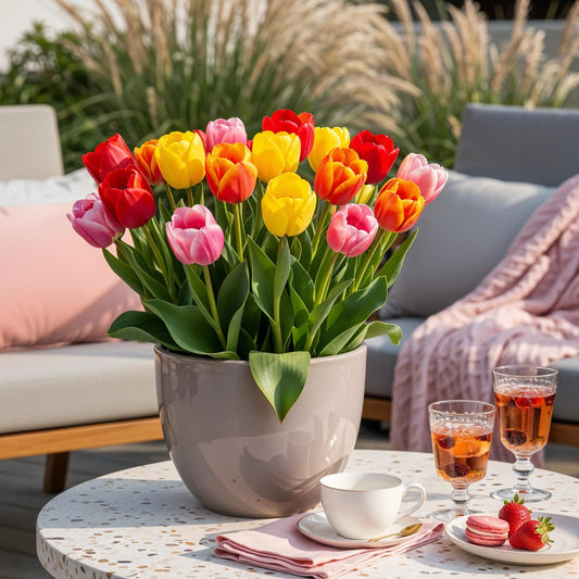 Tulp Darwin Hybride Mix in diverse kleuren – 40 bloembollen maat 10/12 – kleurrijke en sterke tulpen voor border, balkon en terras.