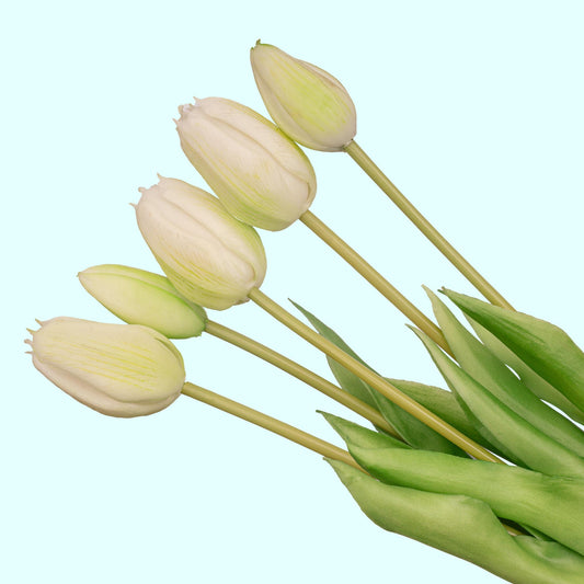 Tulpen boeket Wit/Groen - 5 stuks - 'Real Touch' Kunst tulpen - Uit Amsterdam
