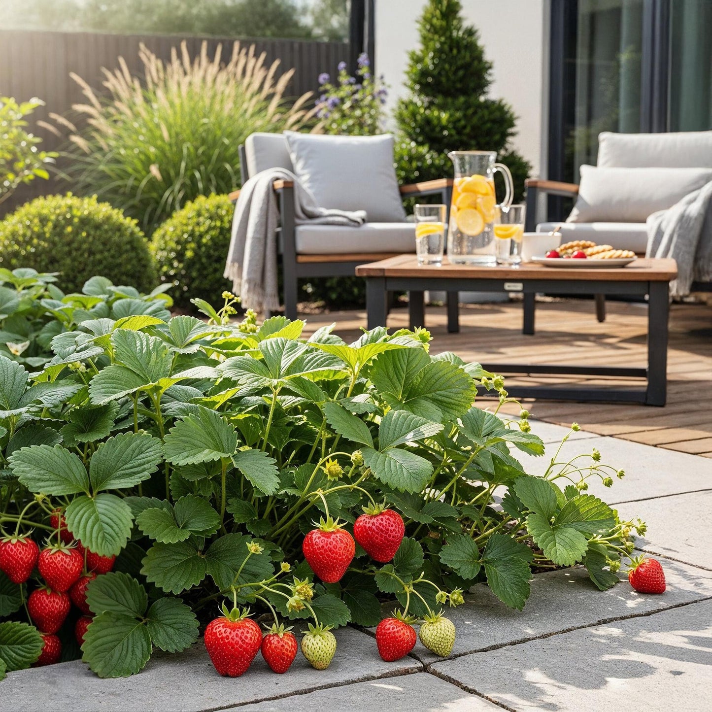 Winterharde aardbeiplant met rode vruchten voor tuin en balkon