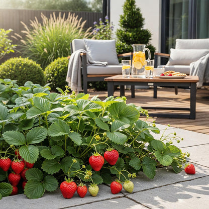 Winterharde aardbeiplant met rode vruchten voor tuin en balkon
