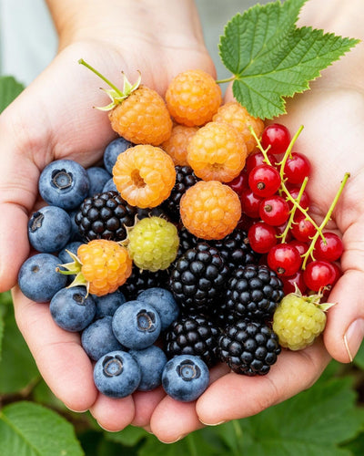 8x Fruitplanten Mix Rainbow – Rode Bes, Gele Framboos, Zwarte Braam & Blauwe Bes - Planttoday