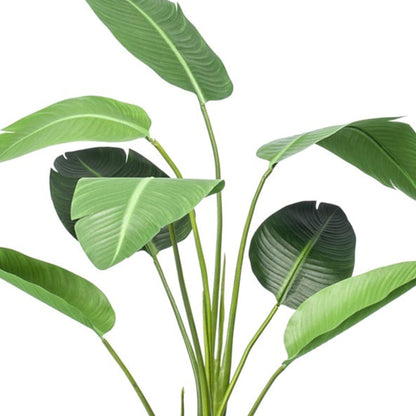Strelitzia kunstplant van 120 cm met glanzende groene bladeren en oranje bloemen in zwarte pot – onderhoudsvriendelijke tropische kamerplant voor woonkamer, kantoor of hal. PLANTTODAY