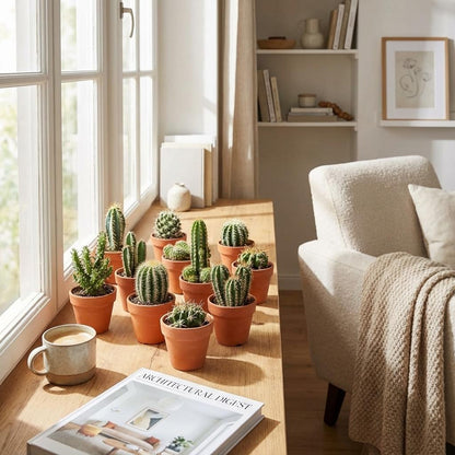 Mini cactussen mix in terracotta potten voor zonnige plekken